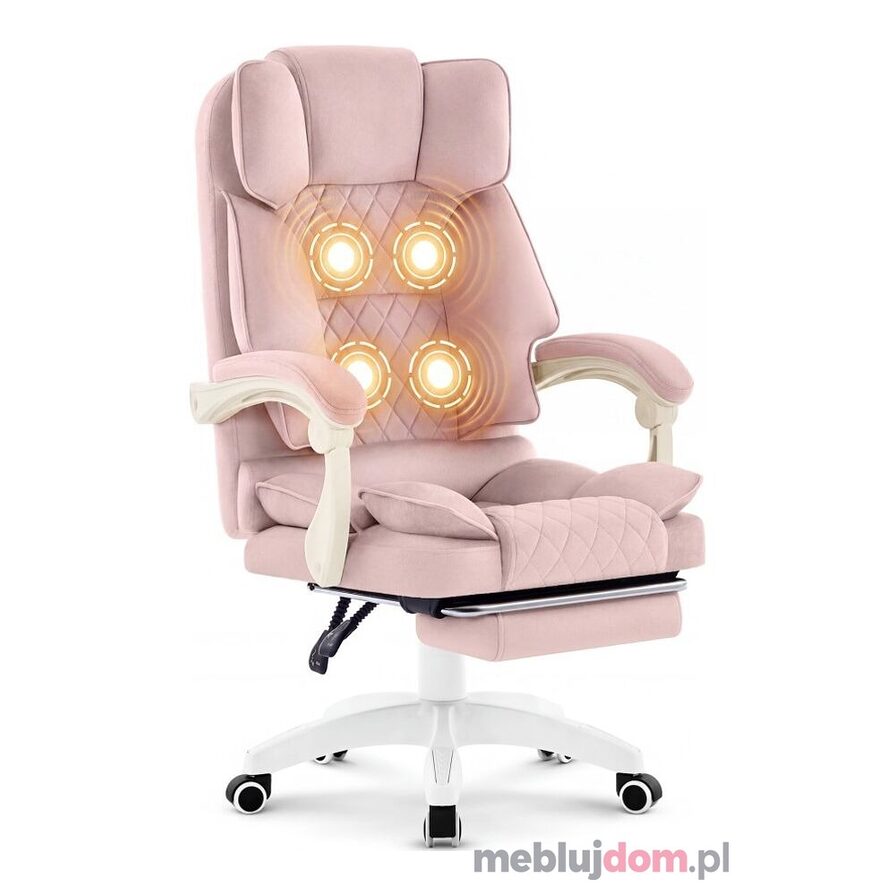 Fotel biurowy obrotowy HC-1031 Welur z funkcją masażu - Różowy+biały