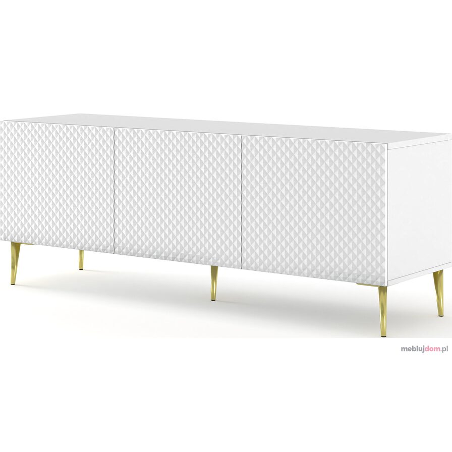 Szafka RTV RAVENNA DIAMOND 150 GLOSS GOLD LEGS- Biały połysk