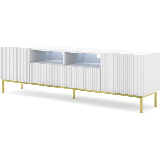 Szafka RTV RAVENNA 200 MAT GOLD FRAME - Biała
