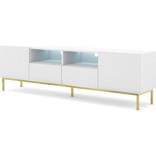 Szafka RTV RAVENNA DIAMOND 200 GOLD FRAME biały + biały połysk na złotej podstawie