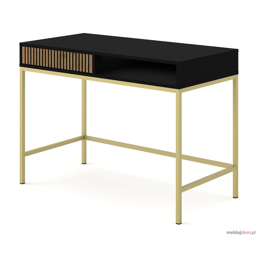 Konsola / Toaletka RAVENNA F GOLD FRAME - Czarny + dąb artisan na złotej podstawie 