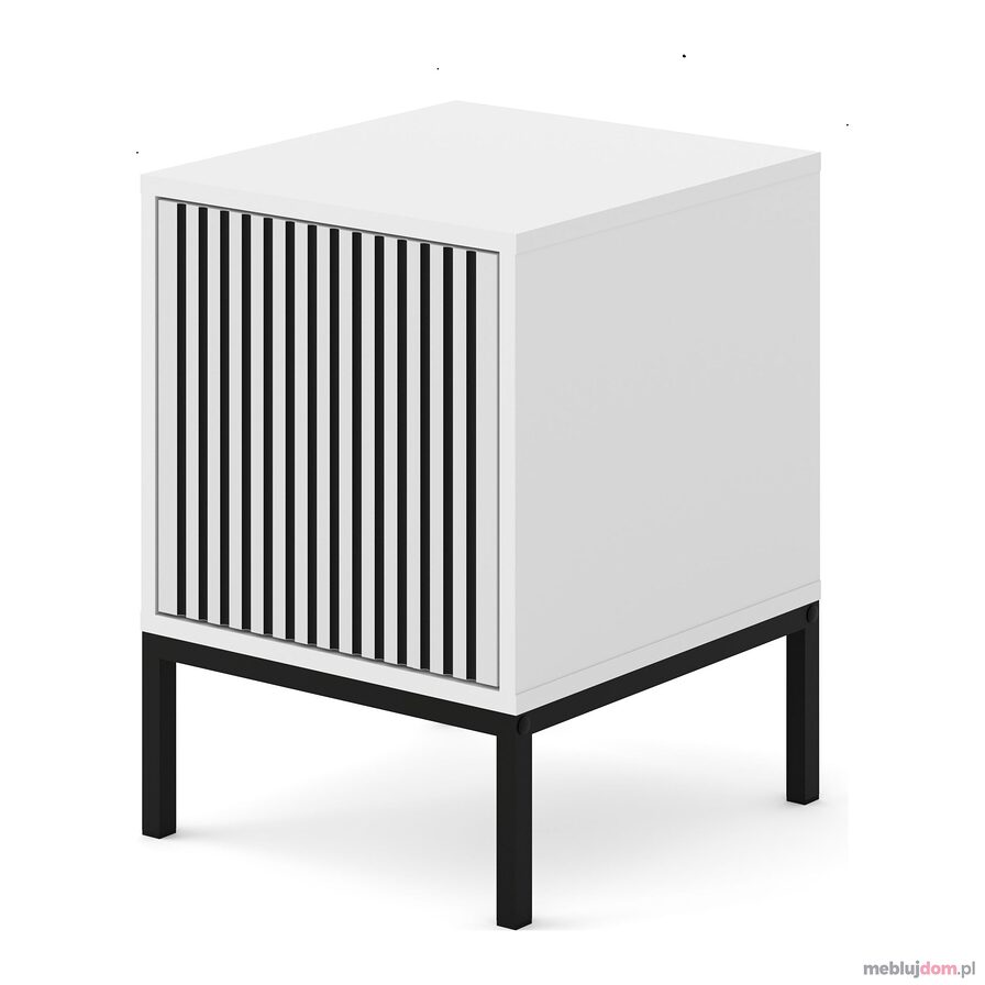 Kontenerek / Szafka nocna RAVENNA F BLACK FRAME Biały + czarny na czarnej metalowej podsatwie