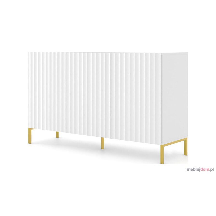 Komoda WAVE 150 GOLD - Biała na złotych metalowych nóżkach