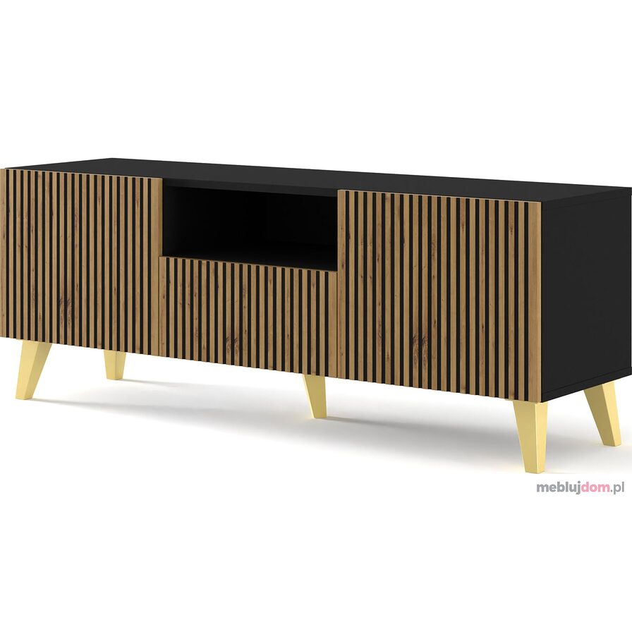 Szafka RTV RAVENNA 150 2D1S GOLD LEGS Dąb artisan + czarny