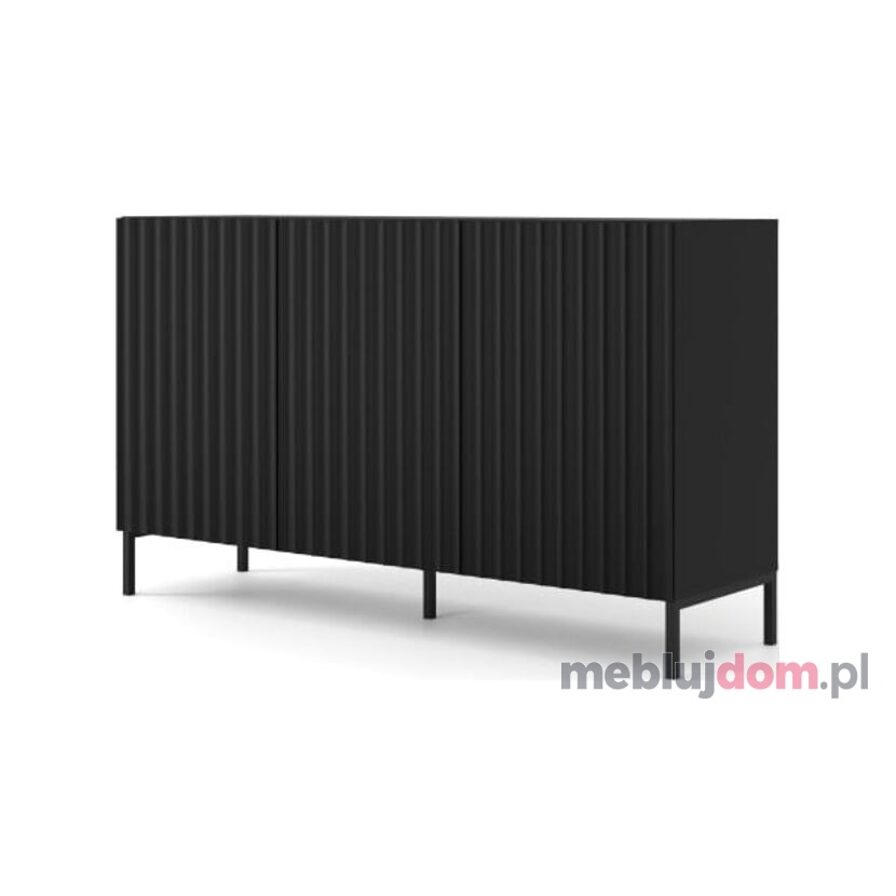 Komoda WAVE 150 3D trzydrzwiowa frezowana na czarnych nogach