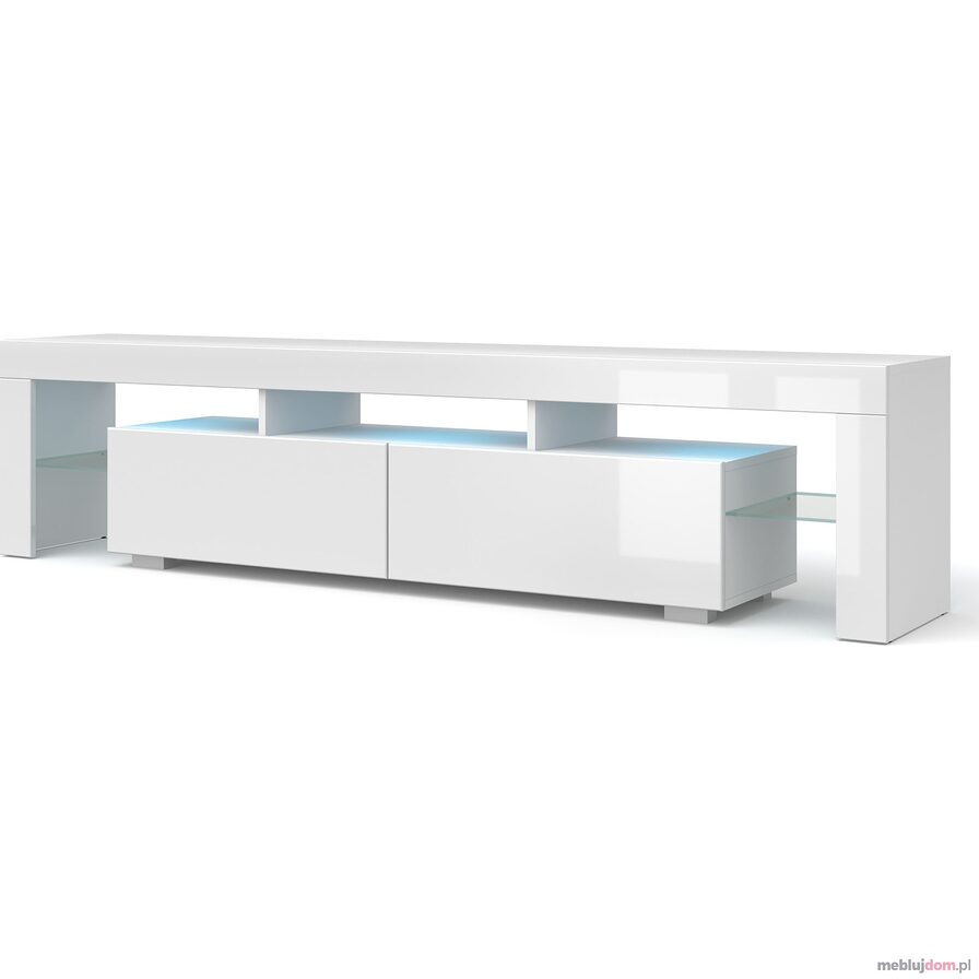 Szafka RTV 190 cm biała połysk + biały mat korpus