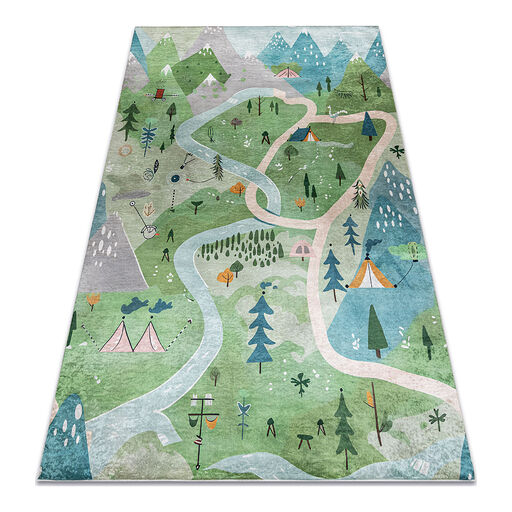 Dywan do prania BAMBINO 61550 Las, ulice, góry dla dzieci, antypoślizgowy - zielony / szary