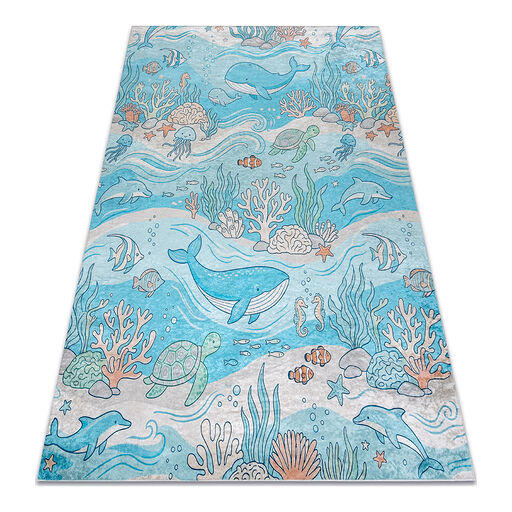Dywan do prania BAMBINO 61540 Ocean, ryby dla dzieci, antypoślizgowy - niebieski / beż