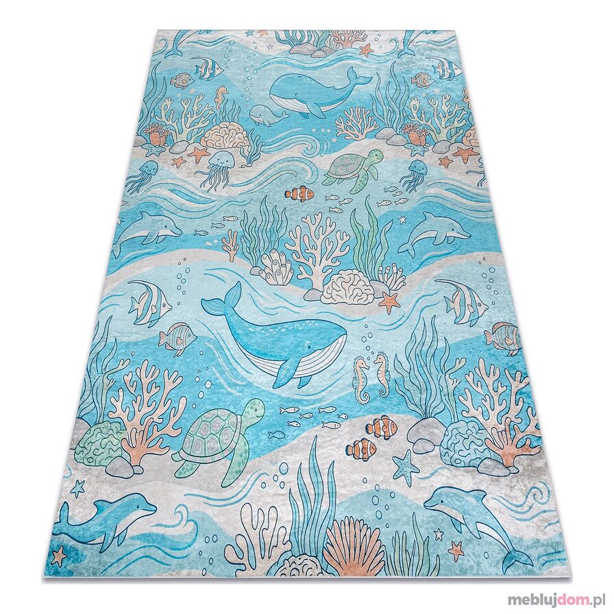 Dywan do prania BAMBINO 61540 Ocean, ryby dla dzieci, antypoślizgowy - niebieski / beż