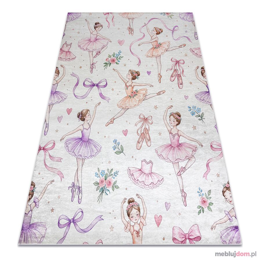 Dywan do prania BAMBINO 61600 Balerina, baletnica dla dzieci, antypoślizgowy - krem / różowy