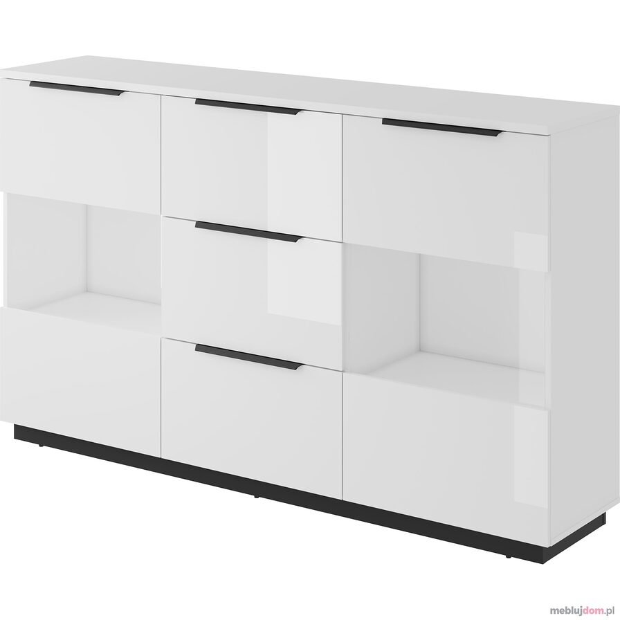 Wysoka komoda TULUZA 46 - Biały + czarny onyx + biały połysk