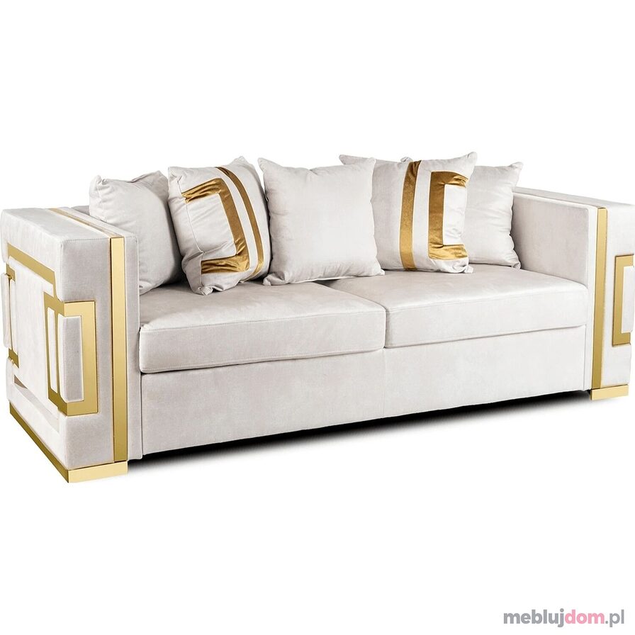 Sofa PALLAZO 3S Trzyosobowa kremowa ze złotymi wstawkami glamour