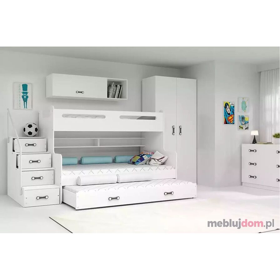 Łóżko młodzieżowe trzyosobowe MAX 3 120X200 z szufladą, białe