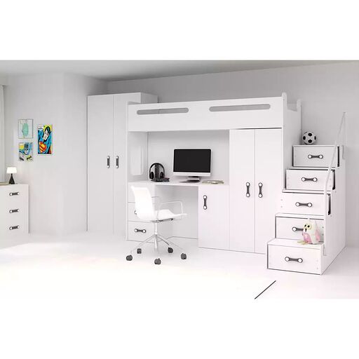 Łóżko młodzieżowe pojedyncze MAX 4 80X200 z biurkiem, białe