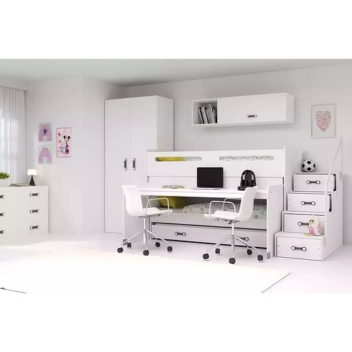 Łóżko młodzieżowe trzyosobowe MAX 1 80X200 z biurkiem, białe
