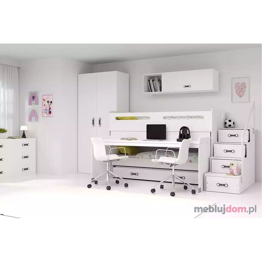 Łóżko młodzieżowe trzyosobowe MAX 1 80X200 z biurkiem, białe