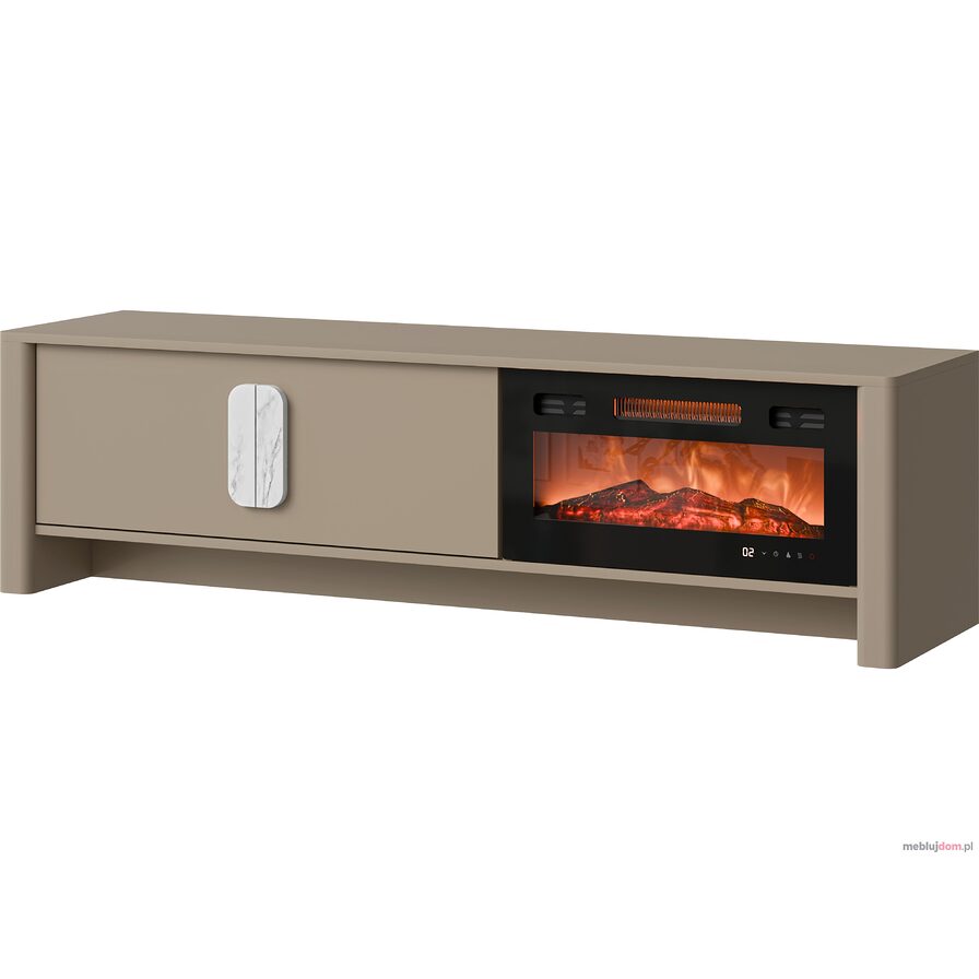 Szafka RTV NOYA EF 2K z kominkiem - Stone Grey + marmur