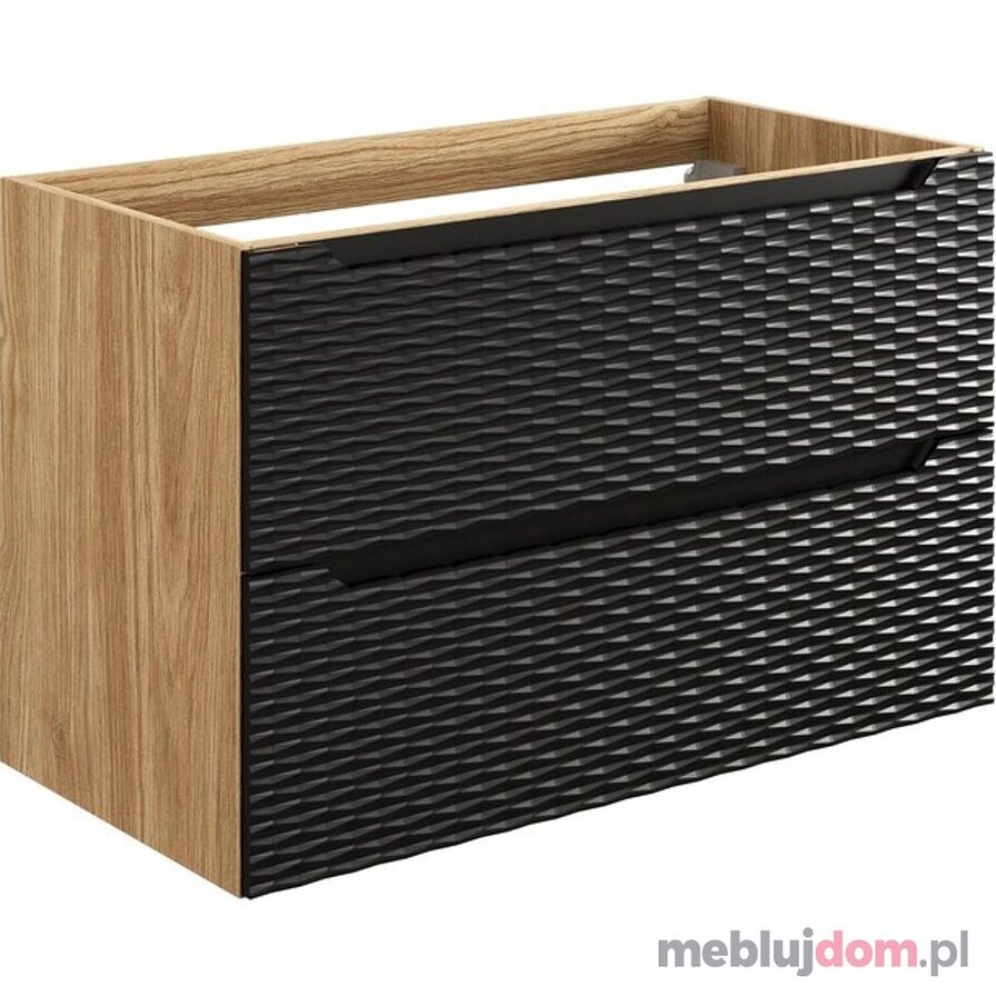 Szafka pod umywalkę OCEAN BLACK 82-90-2S - Czarny mat + dąb olejowany