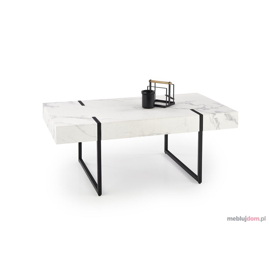 Ława BLANCA Halmar MDF biały marmur + Czarny stelaż