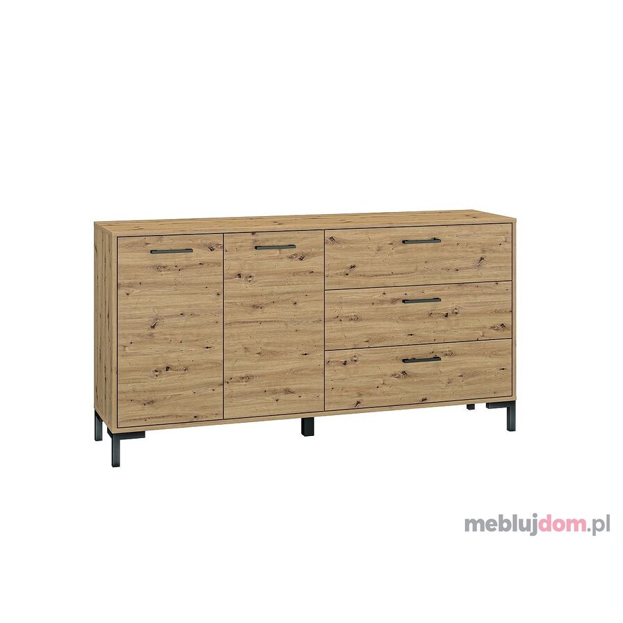 Komoda NEVIO 13 w kolorystyce dębu artisan z czarnymi nóżkami i uchwytami
