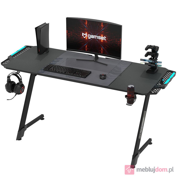 Biurko gamingowe SNAKE 1.4 LED Gamset z podkładką uchwytem słuchawki kubek pad usb