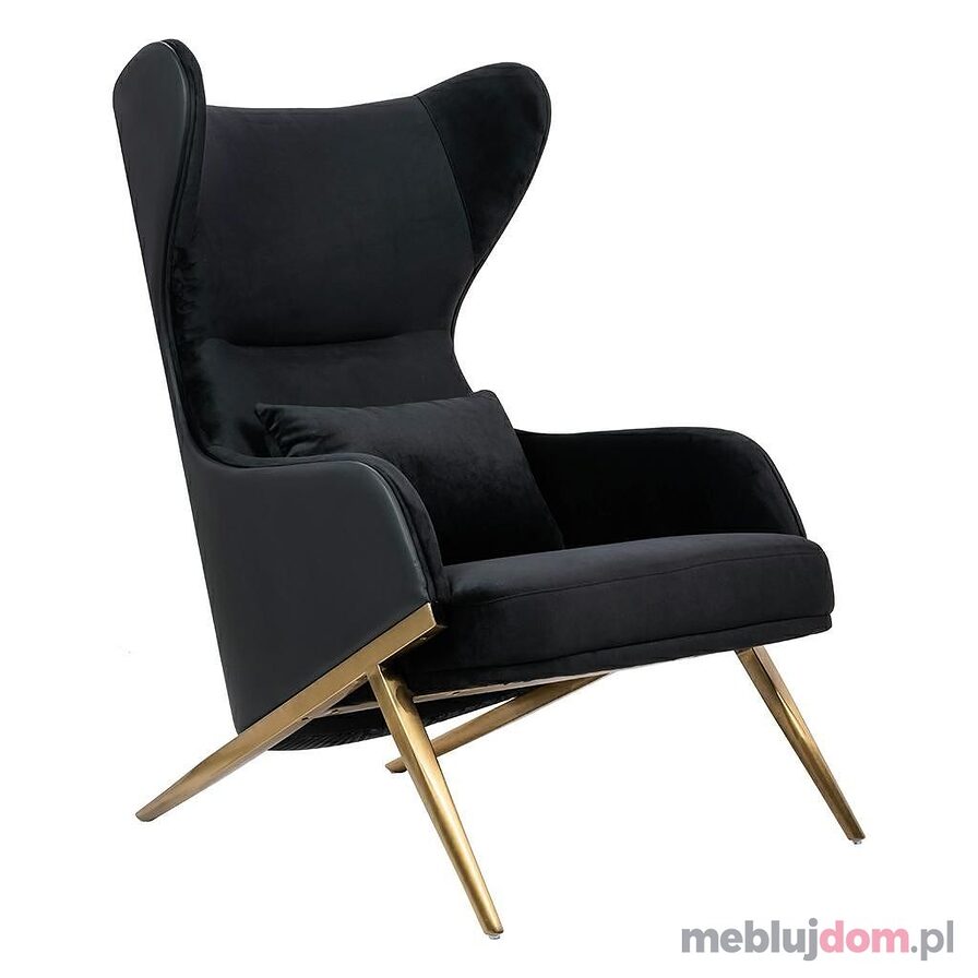 Fotel HAMPTON VELVET czarny + złote nóżki