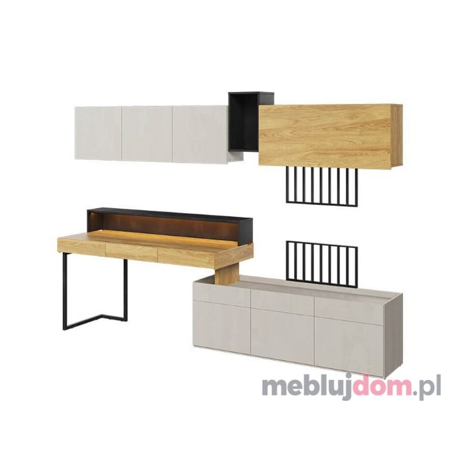 Zestaw młodzieżowy TEEN FLEX SET-01: biurko, nadstawka, szafki wiszące, półka, panele oraz szafka 