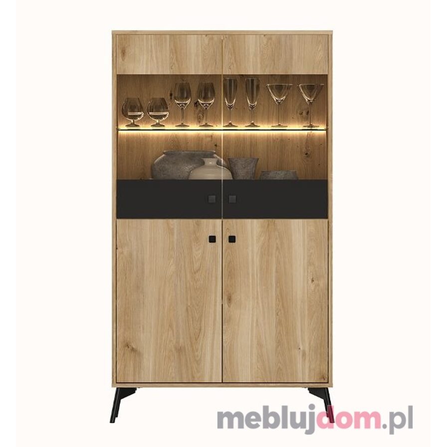 Witryna 160 AGIS 03 z przeszkleniem dąb castello z oświetleniem led