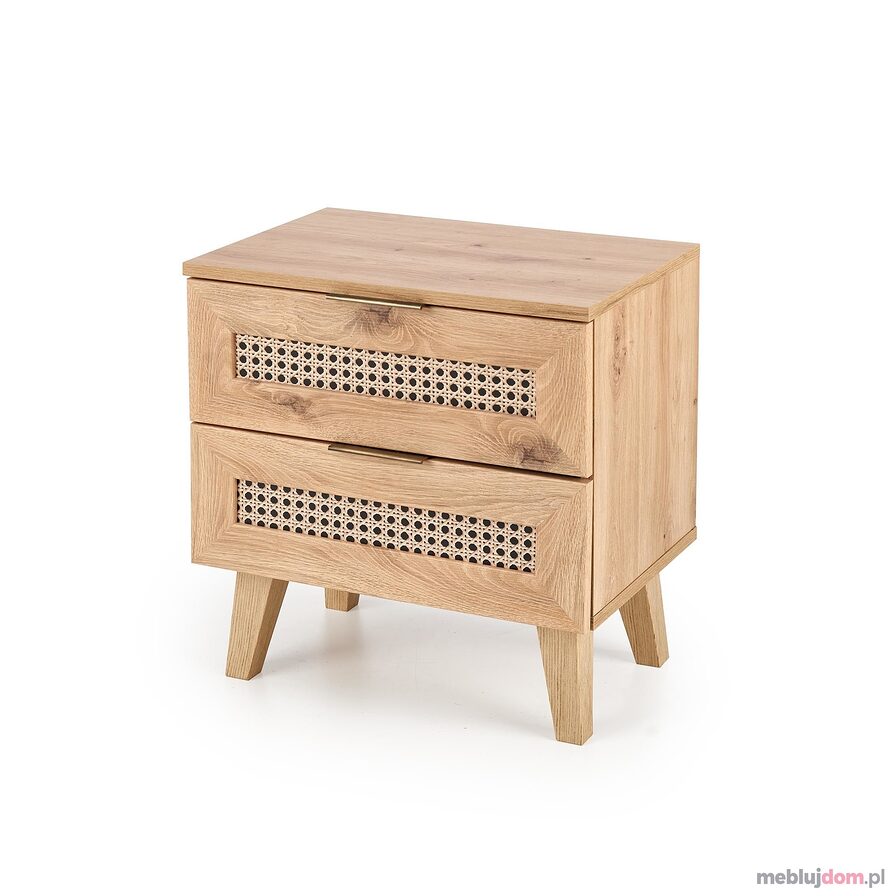 Szafka nocna BORNEO SN-1 Halmar z szufladami dąb artisan, zdobiona plecionką