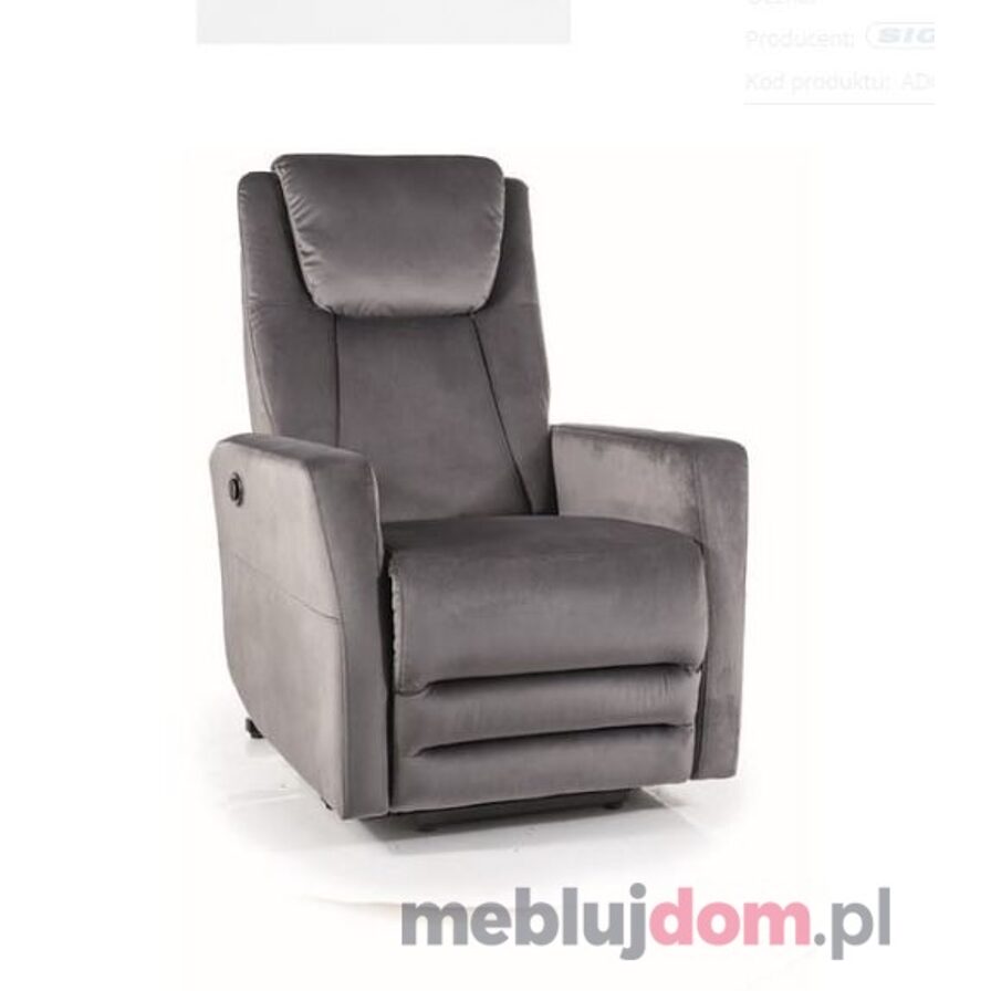 Fotel relaksacyjny ADONIS VELVET Signal z funkcją pionizacji, rozgadany elektrycznie szary 