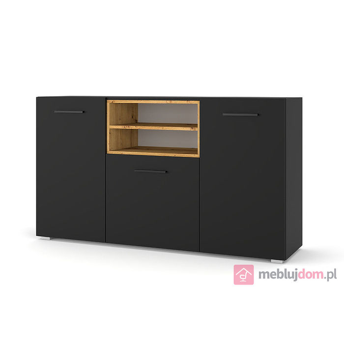 Komoda CAMILA 151 czarna z wnękami w kolorze dębu artisan